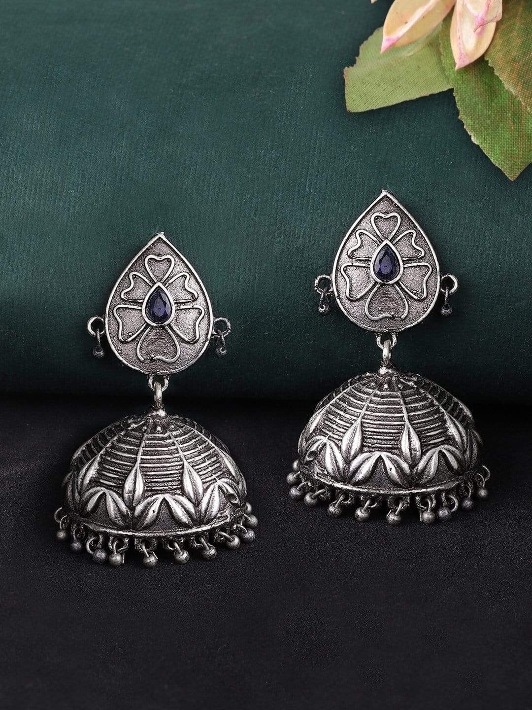 

Anouk Blue & Silver-Plated Oxidised Classic Drop Earrings
