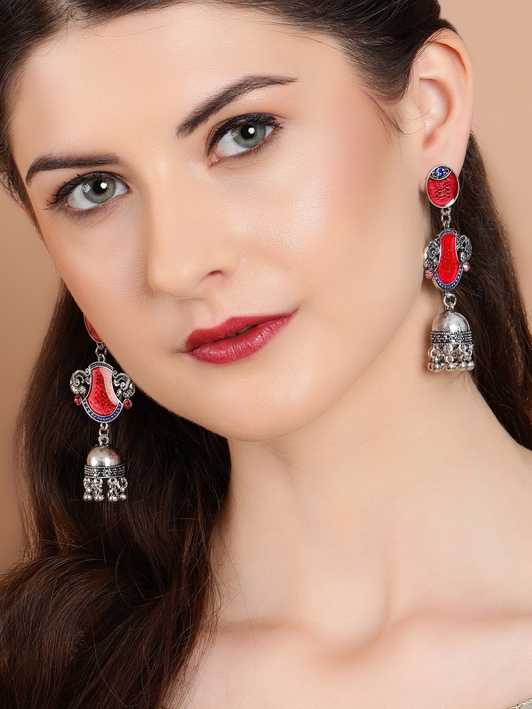 

Anouk Silver-Toned & Pink Classic Jhumkas Earrings