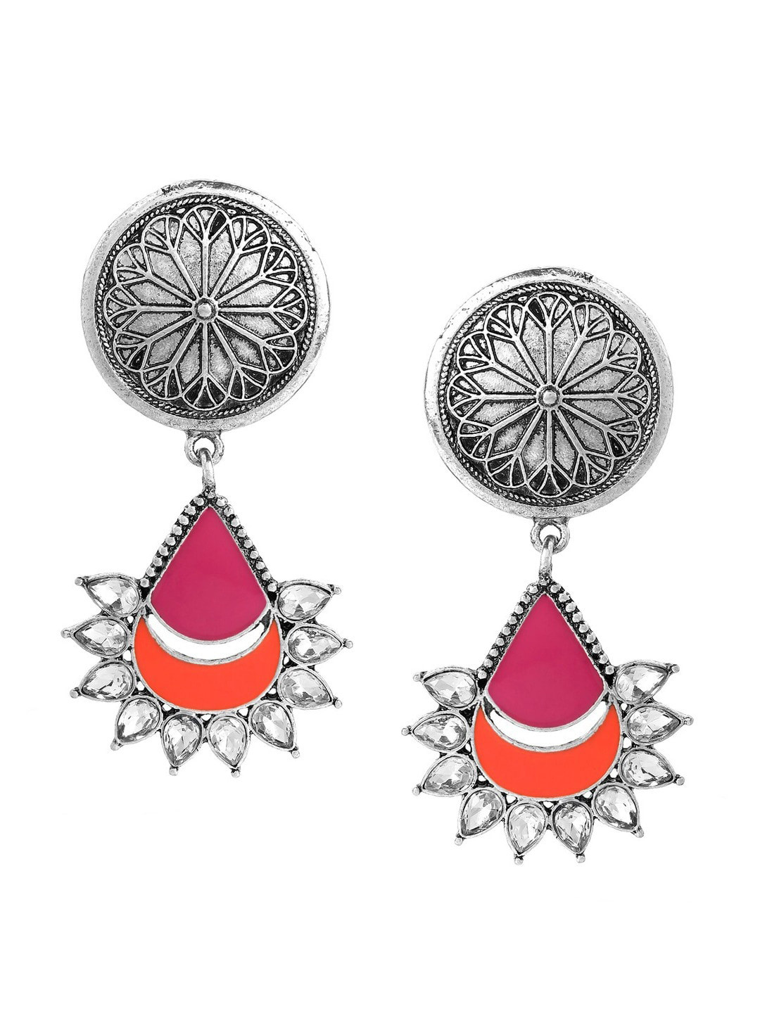 

Anouk Silver-Toned & Pink Classic Drop Earrings