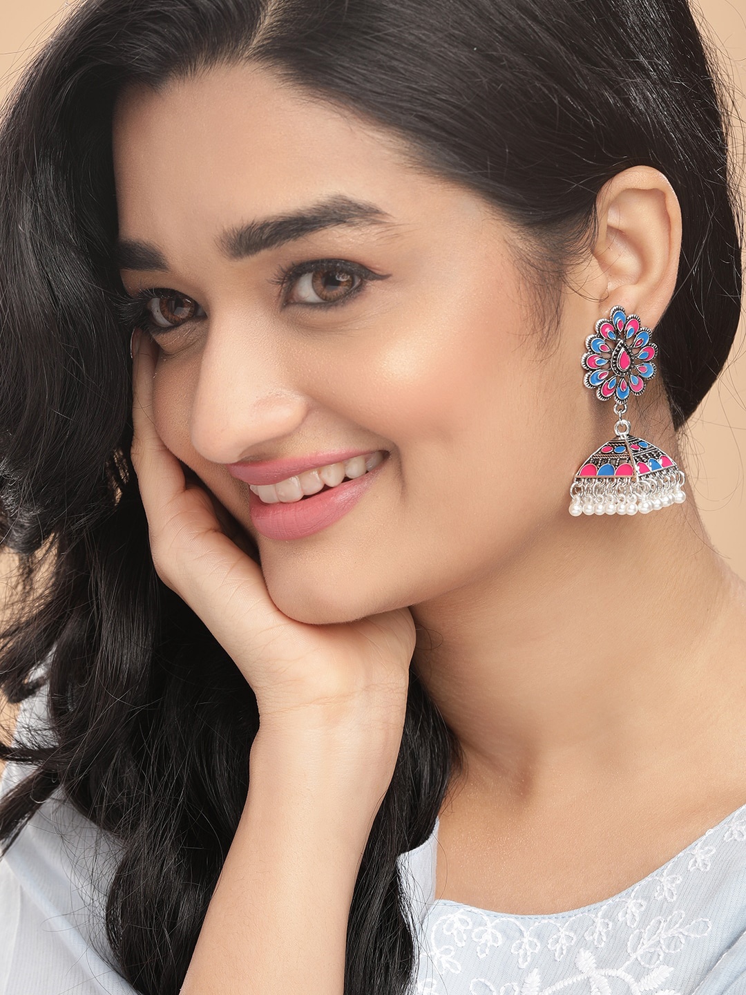 

Anouk Pink Silver Plated Classic Jhumkas Earrings