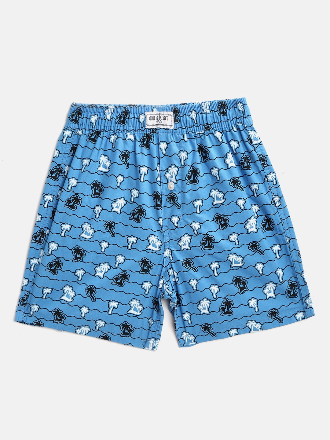 

Gini and Jony Boys Blue & White Printed Pure Cotton Boxers