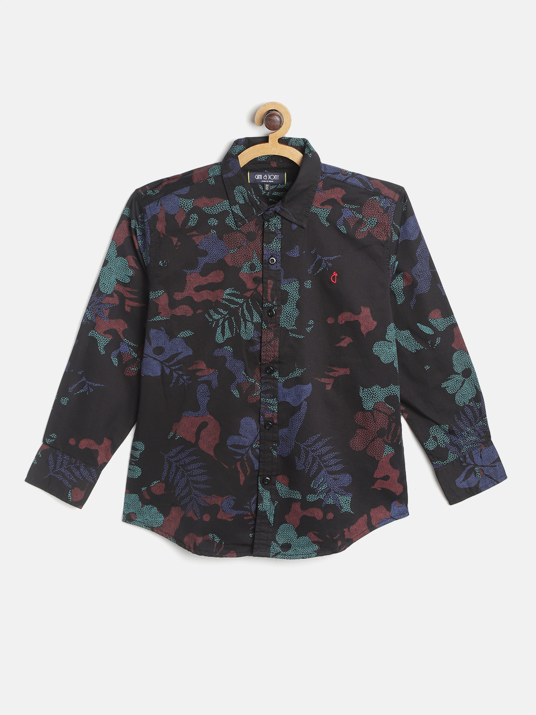 

Gini and Jony Boys Black & Green Floral Print Cotton Casual Shirt