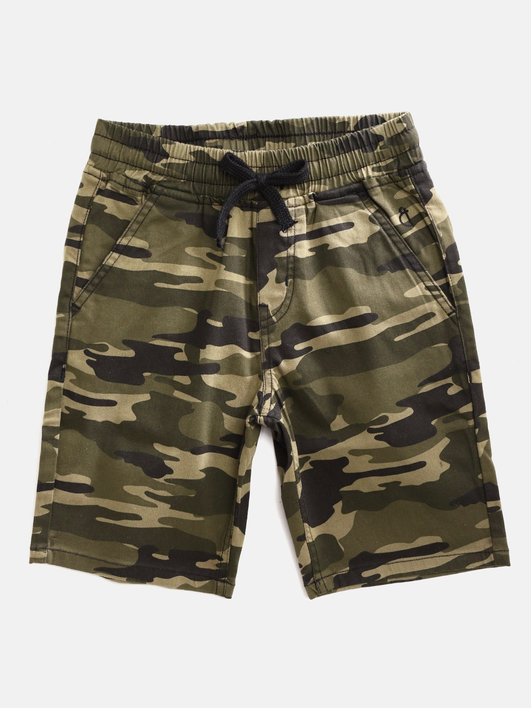 

Gini and Jony Boys Olive Green & Black Cotton Camouflage Print Mid-Rise Shorts