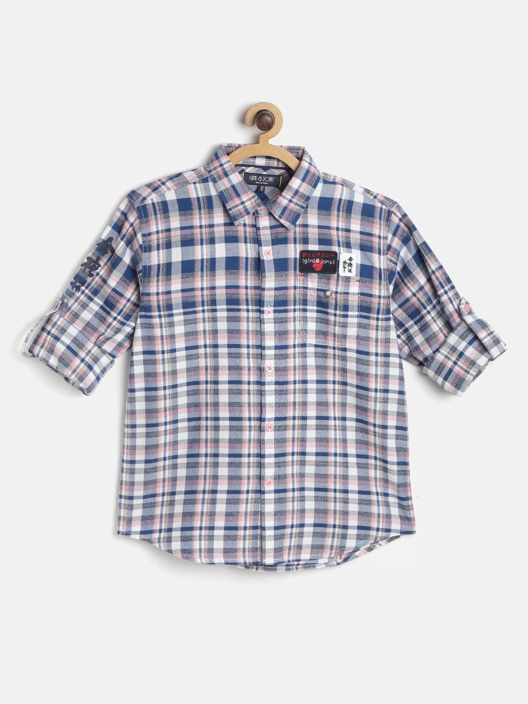 

Gini and Jony Boys Blue & White Tartan Checked Cotton Casual Shirt
