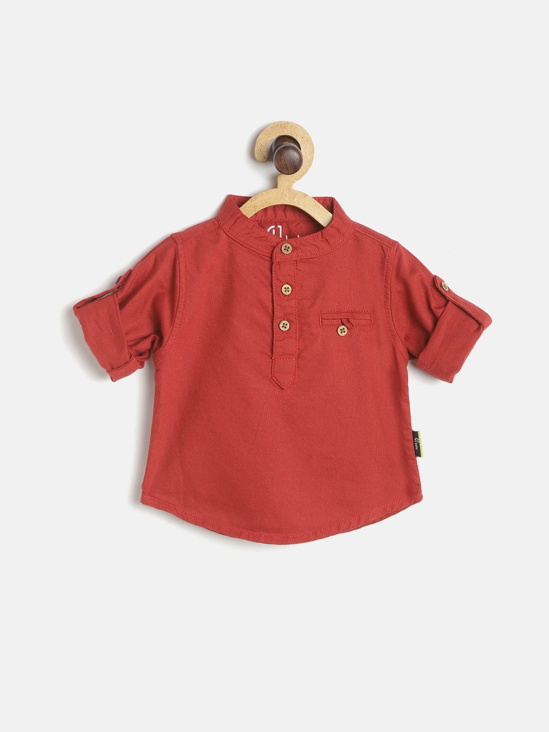 

Gini and Jony Infant Boys Red Solid Pure Cotton Shirt Style Kurta