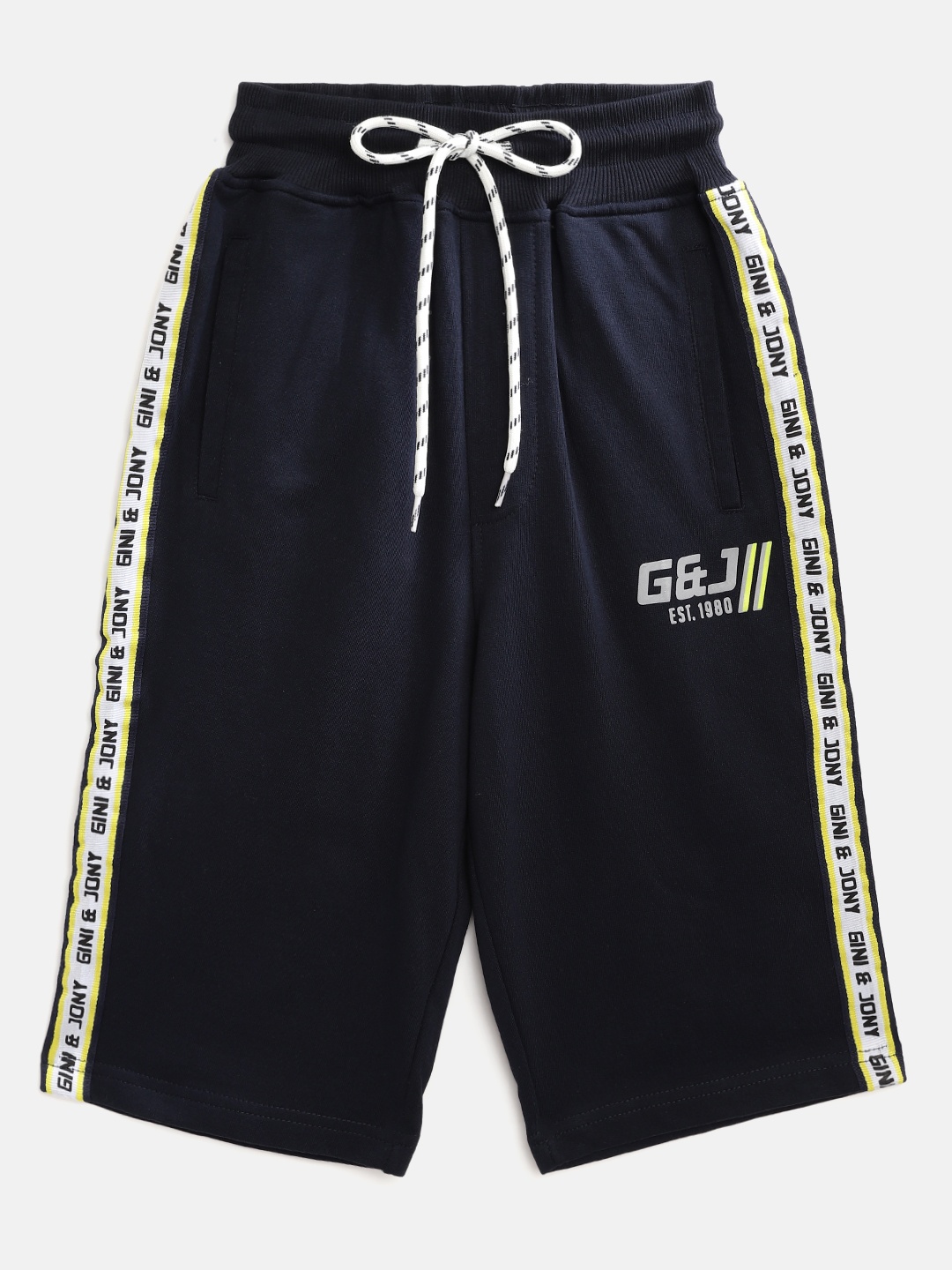 

Gini and Jony Boys Navy Blue & Grey Cotton Brand Logo Print Mid-Rise Below Knee Shorts
