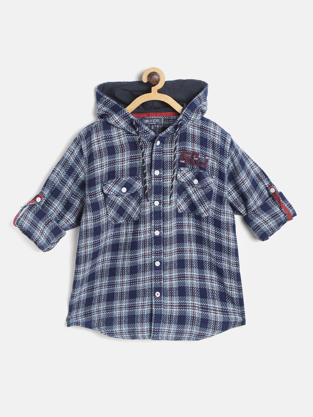 

Gini and Jony Boys Navy Blue & White Shepherd Checked Cotton Casual Shirt