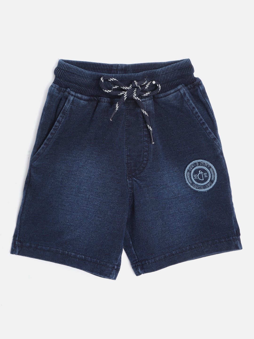 

Gini and Jony Infant Boys Navy Blue Washed Pure Cotton Regular Shorts