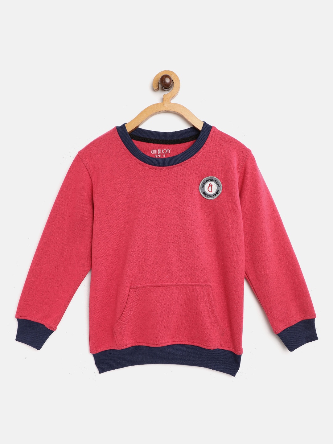 

Gini and Jony Boys Pink & Navy Solid Sweatshirt