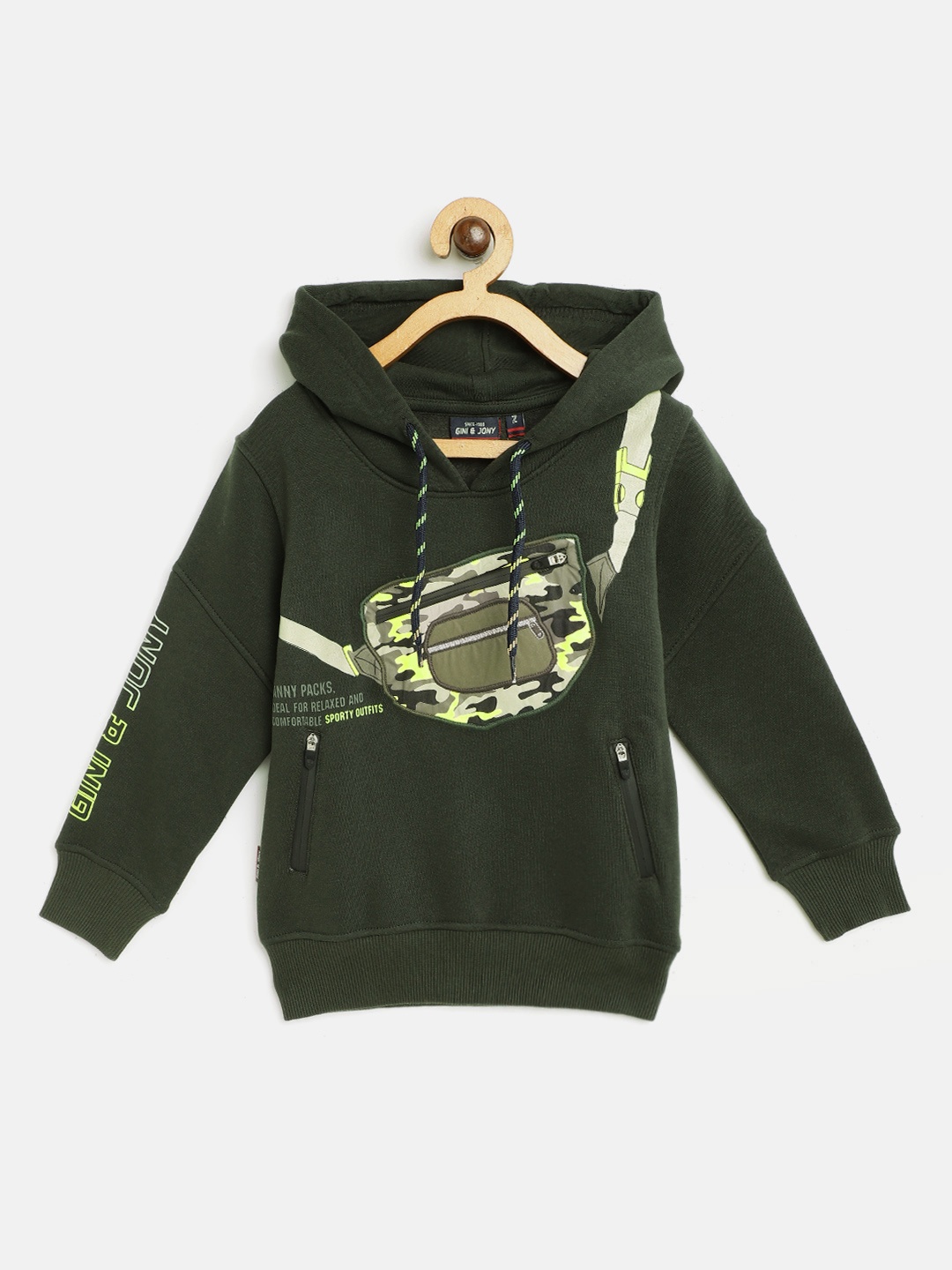 

Gini and Jony Boys Olive Green & Off-White Typography Print Hooded Sweatshirt
