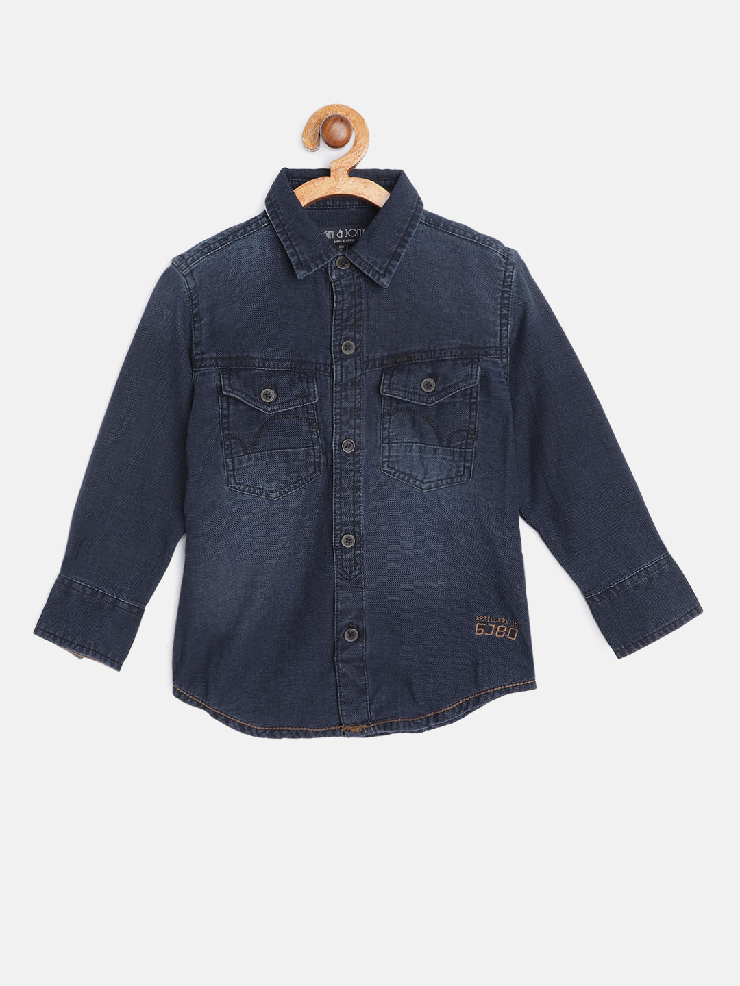 

Gini and Jony Boys Navy Blue Embroidered & Faded Cotton Casual Denim Shirt
