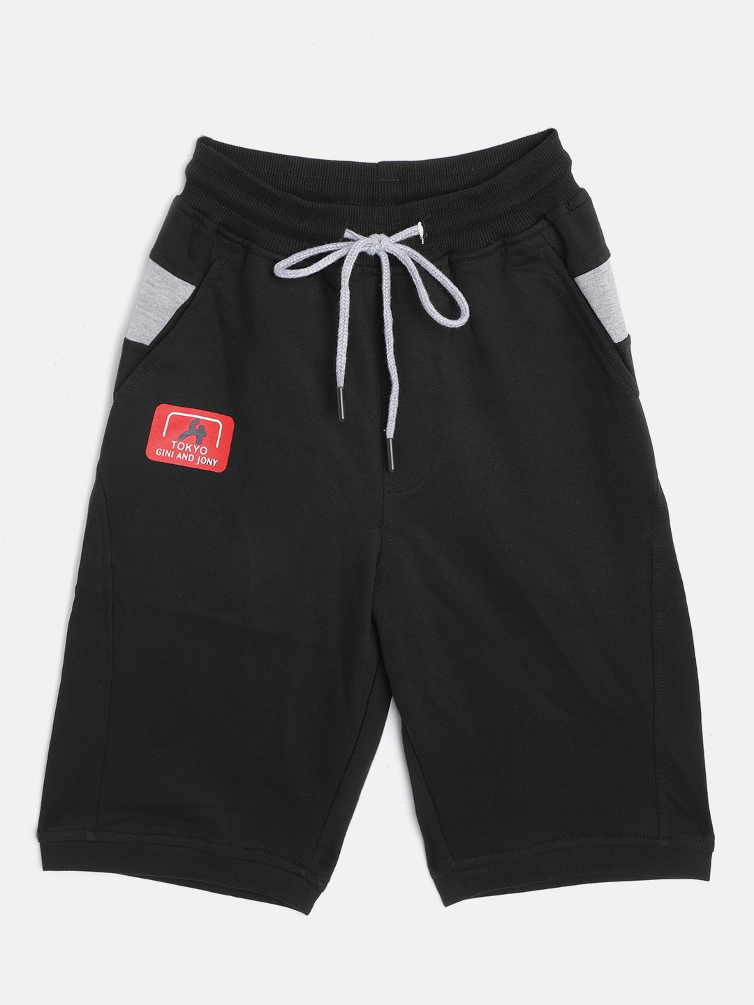 

Gini and Jony Boys Black Pure Cotton Solid Regular Shorts with Printed Detail