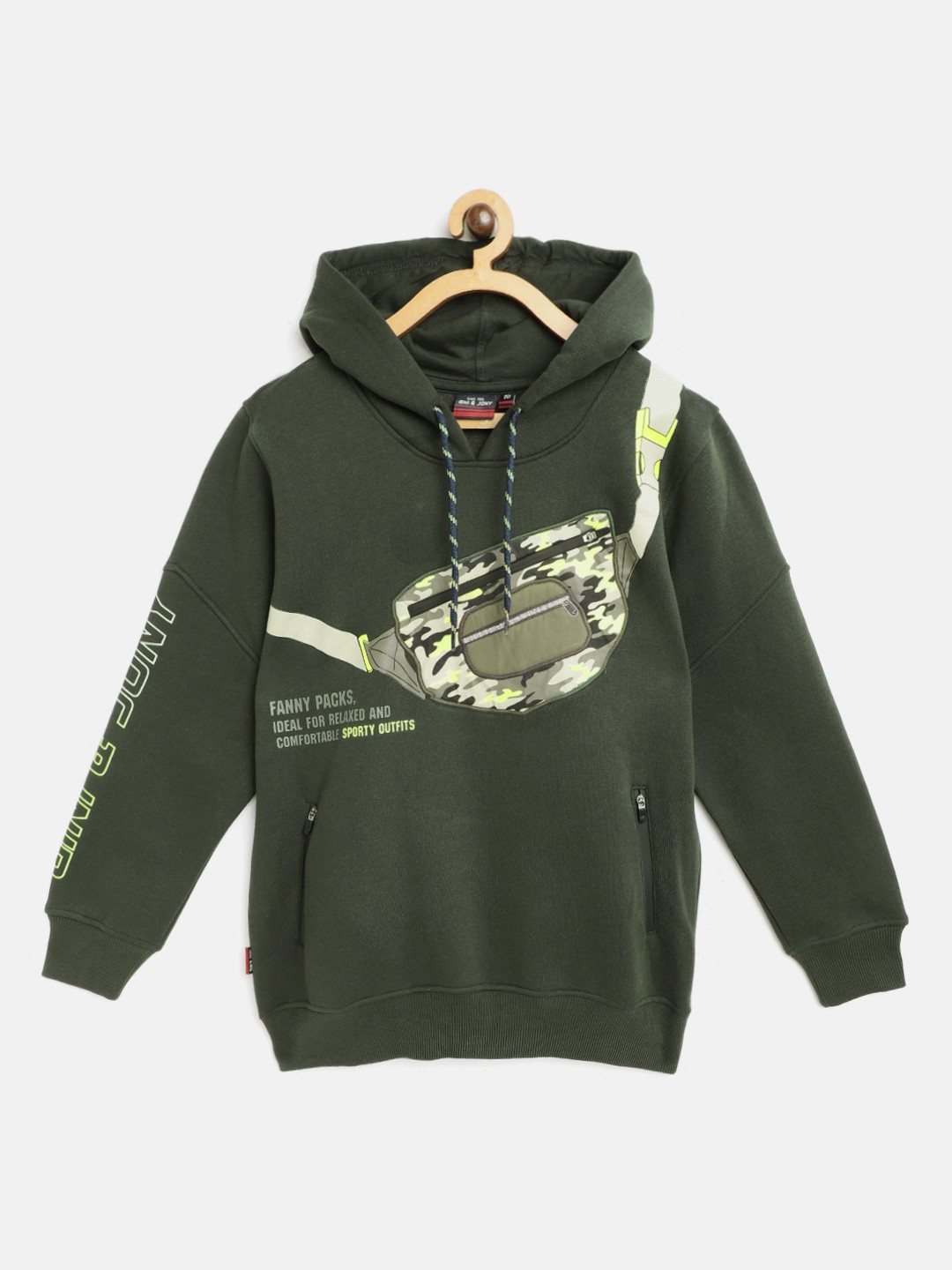 

Gini and Jony Boys Olive Green & Off-White Typography Print Hooded Sweatshirt