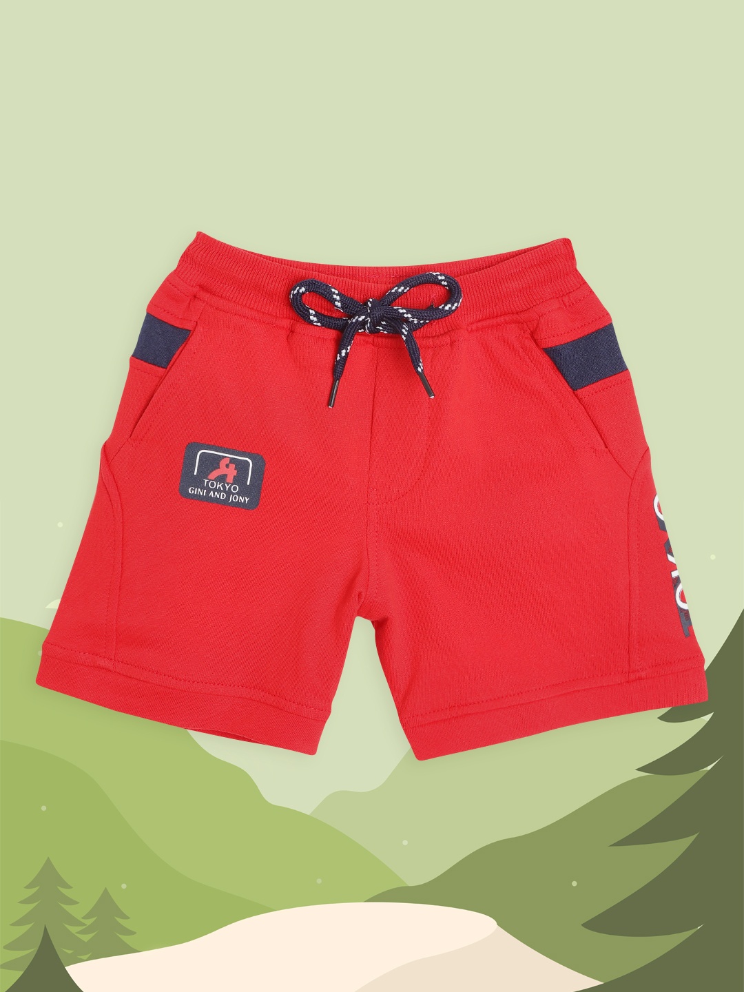 

Gini and Jony Infant Boys Red Solid Pure Cotton Regular Shorts