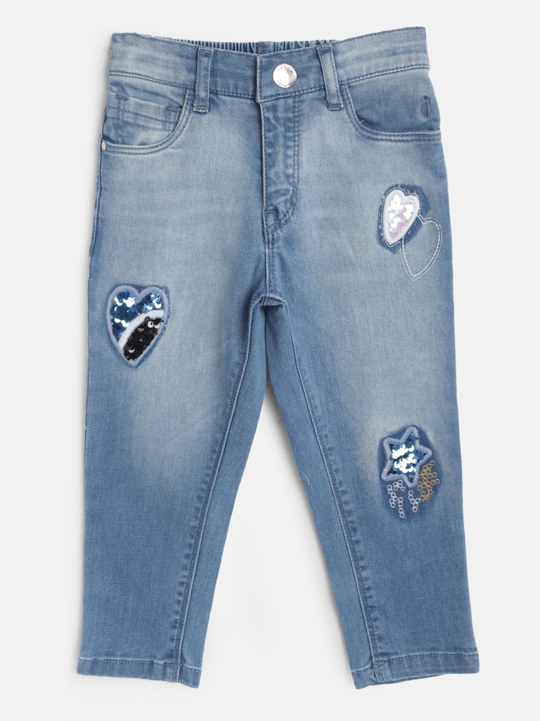 

Gini and Jony Girls Blue Light Fade Sequinned & Applique Stretchable Jeans