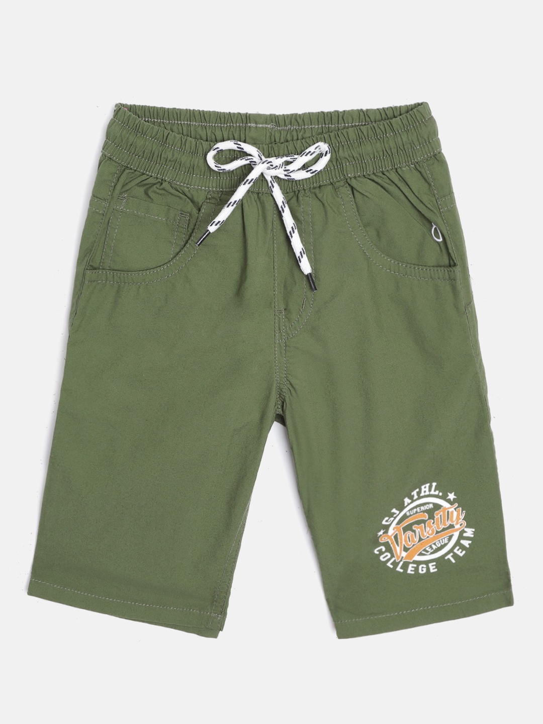 

Gini and Jony Boys Olive Green Solid Pure Cotton Regular Shorts