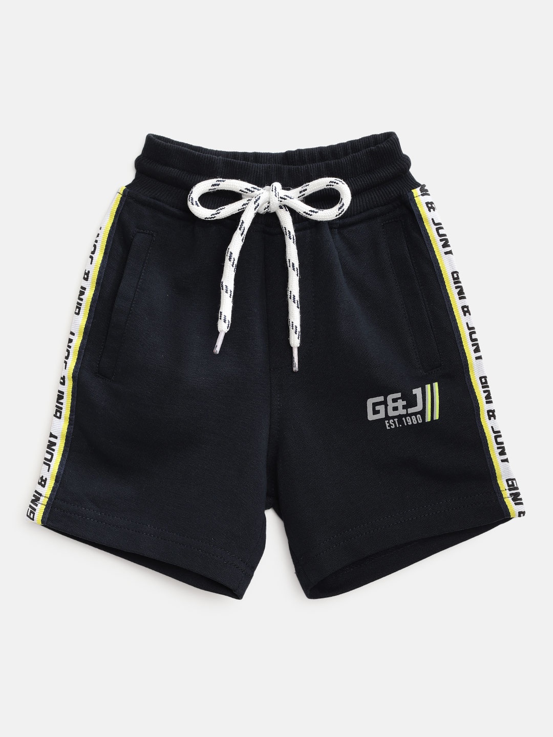 

Gini and Jony Infant Boys Navy Blue Solid Cotton Shorts with Side Taping Detail