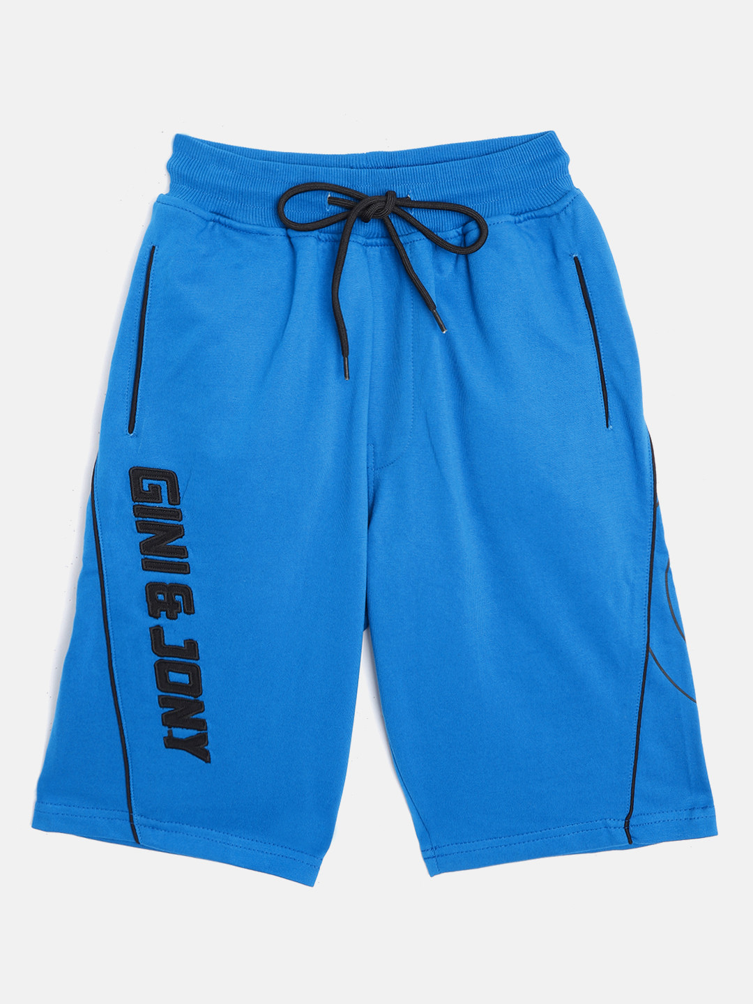 

Gini and Jony Boys Blue & Black Brand Logo Embroidered Pure Cotton Regular Shorts