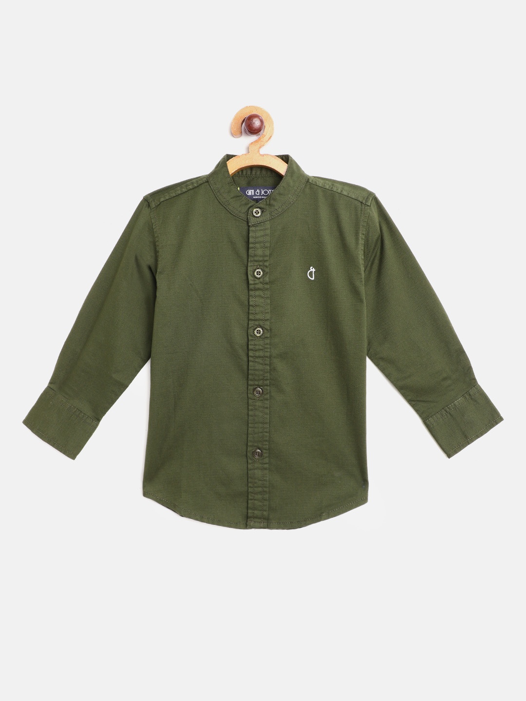 

Gini and Jony Boys Olive Green Solid Cotton Casual Shirt