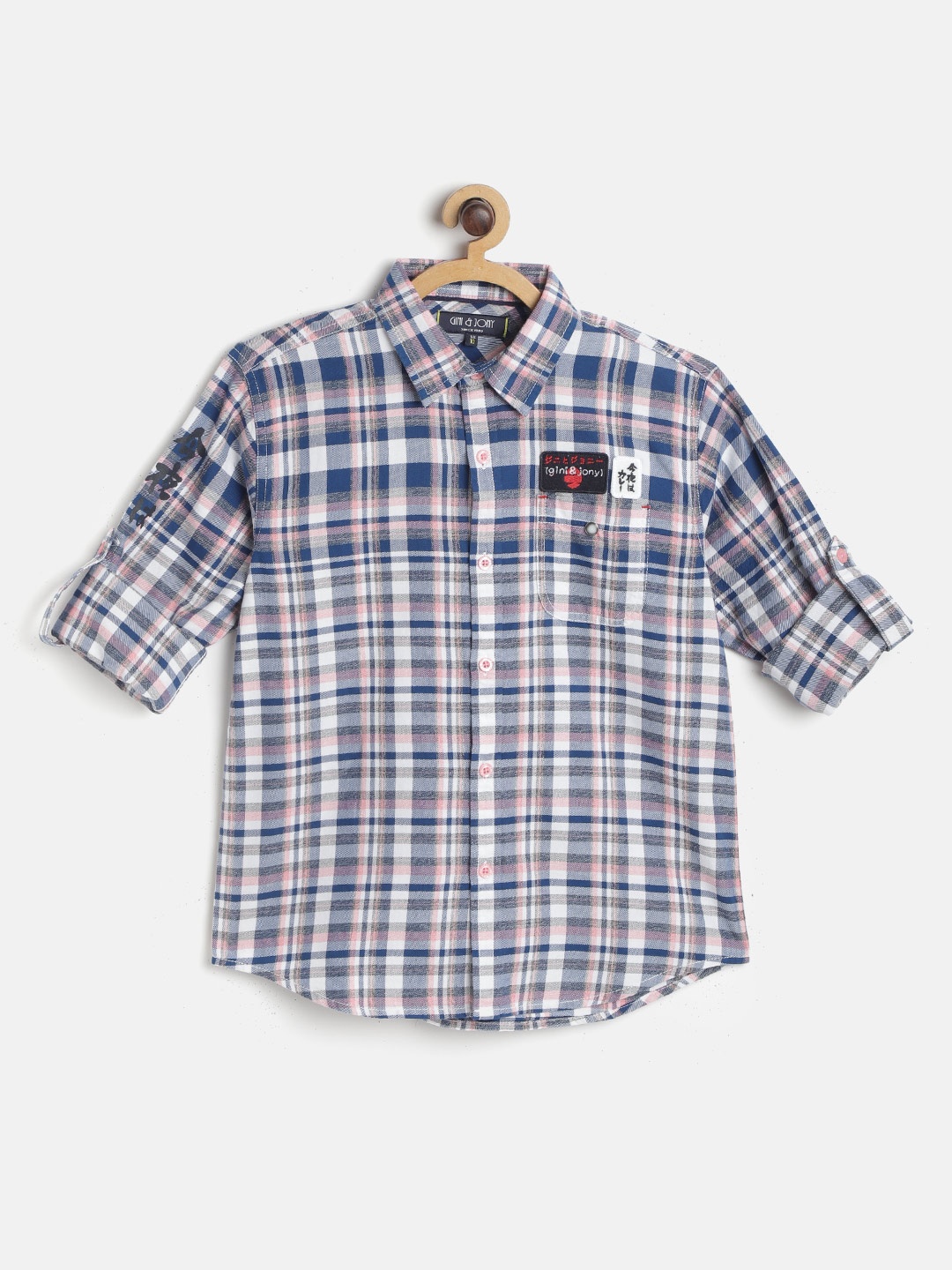 

Gini and Jony Boys White & Navy Blue Checked Pure Cotton Casual Shirt