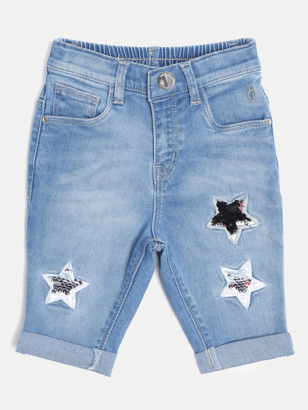 

Gini and Jony Infant Girls Blue Solid Star Sequinned Capris