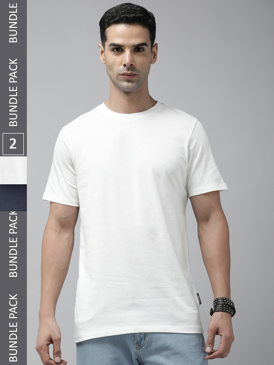 

Roadster Pack Of 2 Solid Round Neck Knitted Pure Cotton T-shirts, White