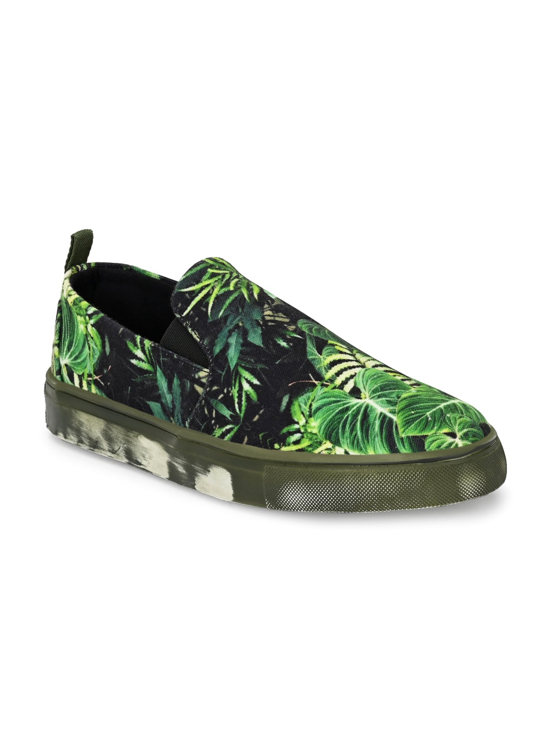 

EXTRIMOS Men Green Printed Polycanvas Slip-On Sneakers