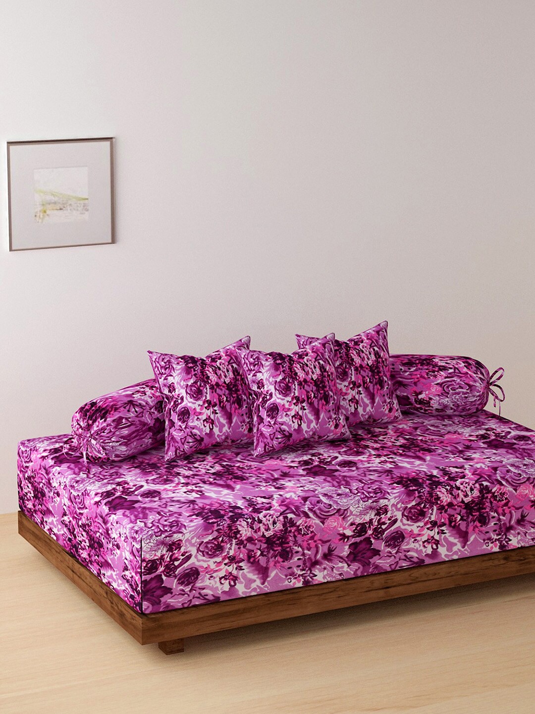 

NEUDIS 6-Pcs Purple Floral Printed Single Bedsheet With Bolster Covers & Cushion Covers