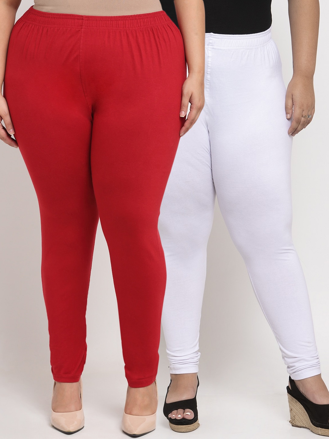 

TAG 7 PLUS Women Pack Of 2 Solid Plus Size Leggings, Red