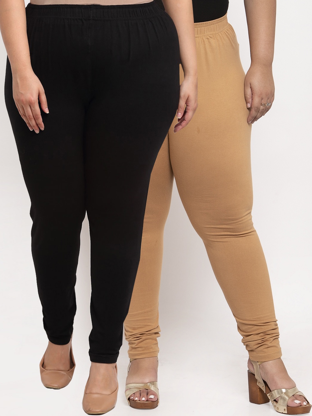 

TAG 7 PLUS Women Pack Of 2 Solid Plus Size Ankle-Length Leggings, Black