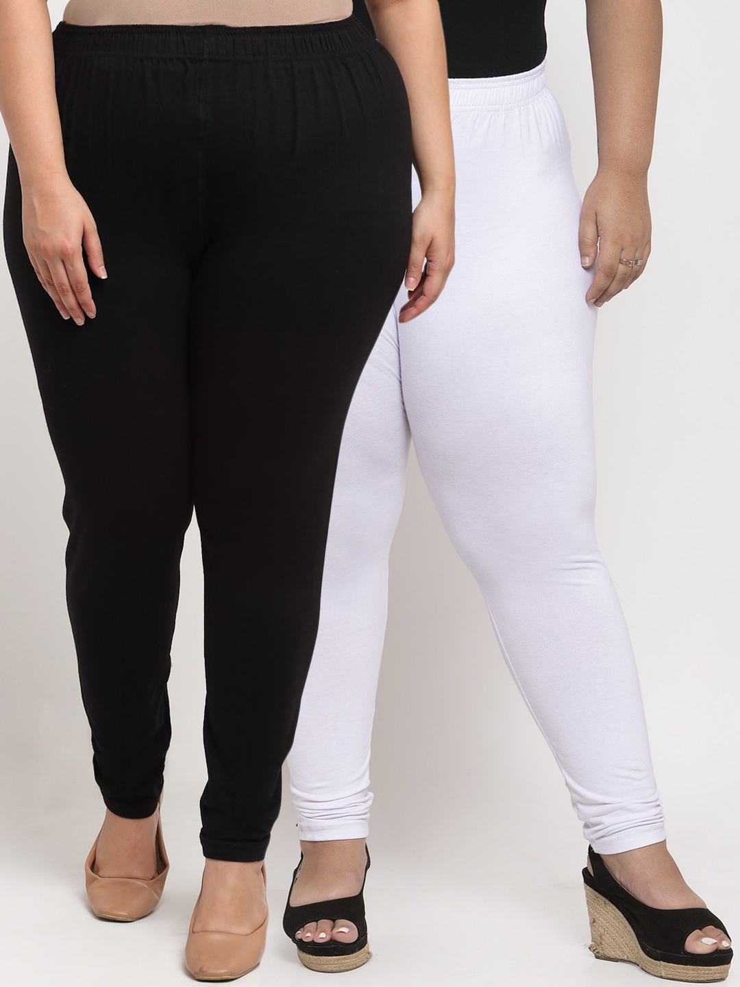 

TAG 7 PLUS Women Pack Of 2 Solid Plus Size Ankle-Length Leggings, Black