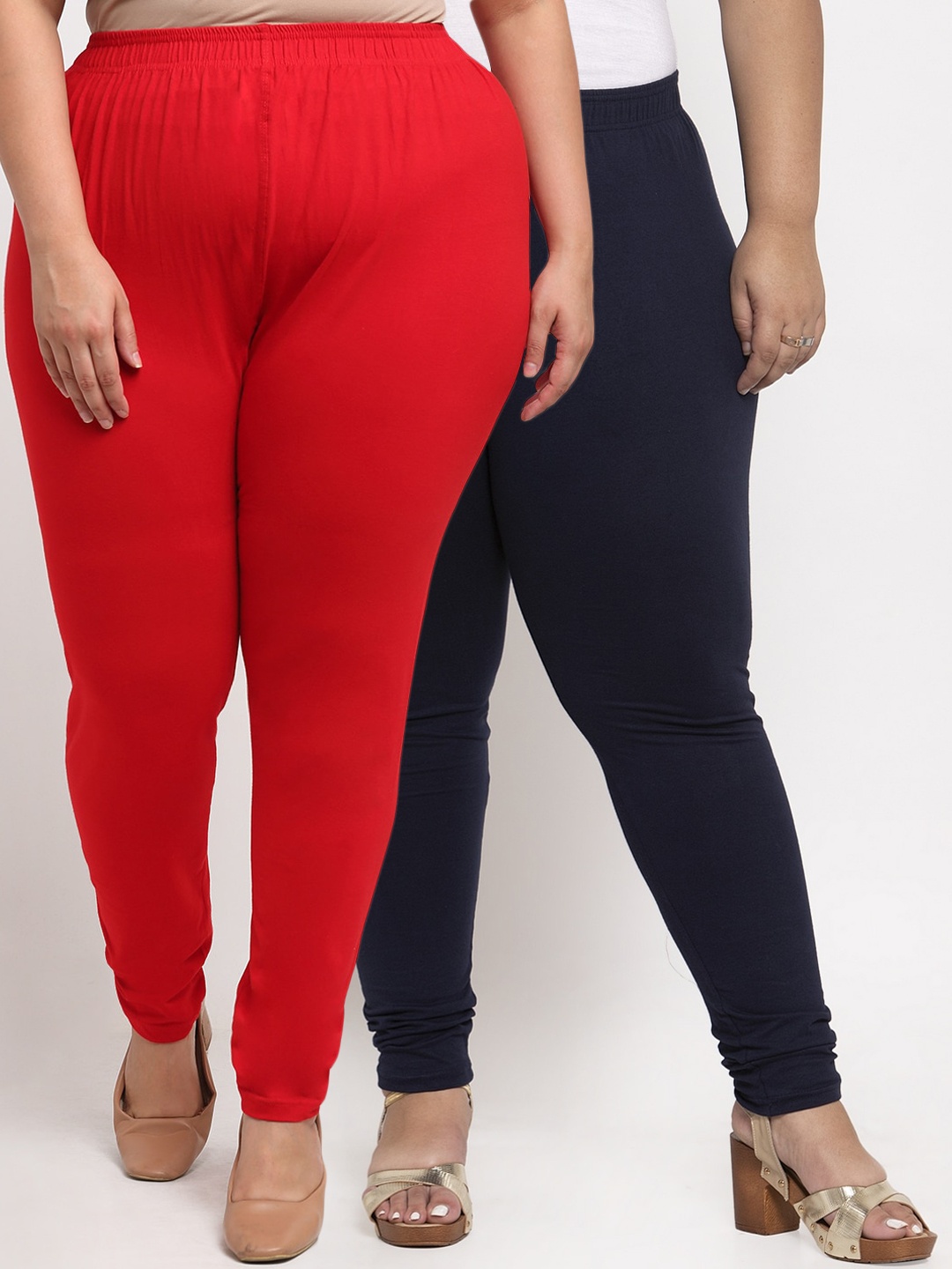 

TAG 7 PLUS Women Pack Of 2 Solid Plus Size Ankle-Length Leggings, Red