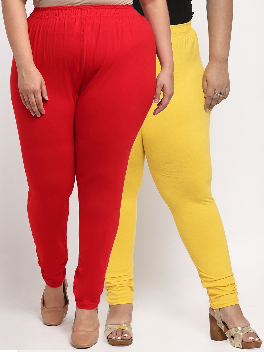 

TAG 7 PLUS Women Pack Of 2 Solid Plus Size Ankle-Length Leggings, Red
