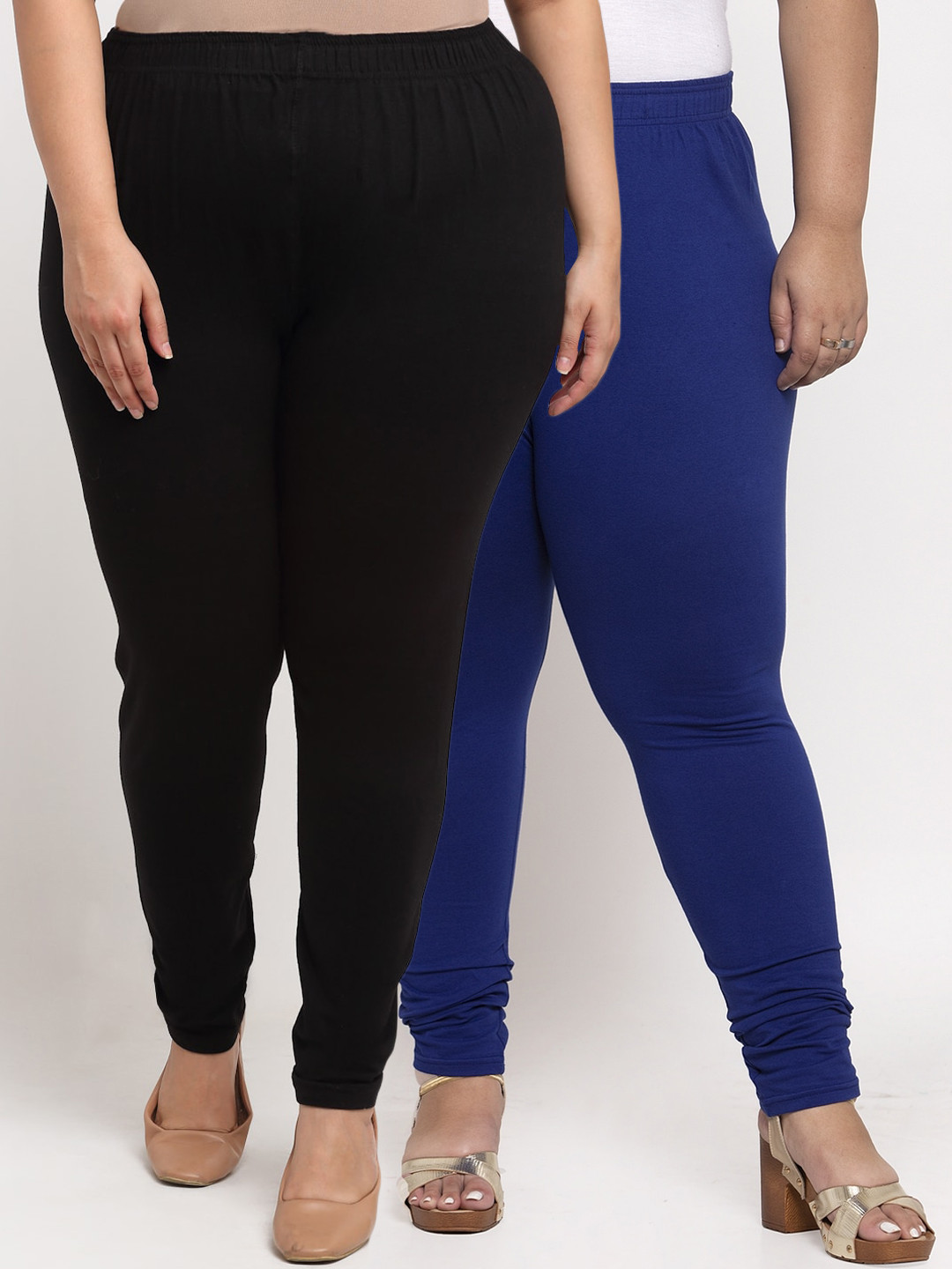 

TAG 7 PLUS Women Pack Of 2 Solid Plus Size Ankle Length Leggings, Black