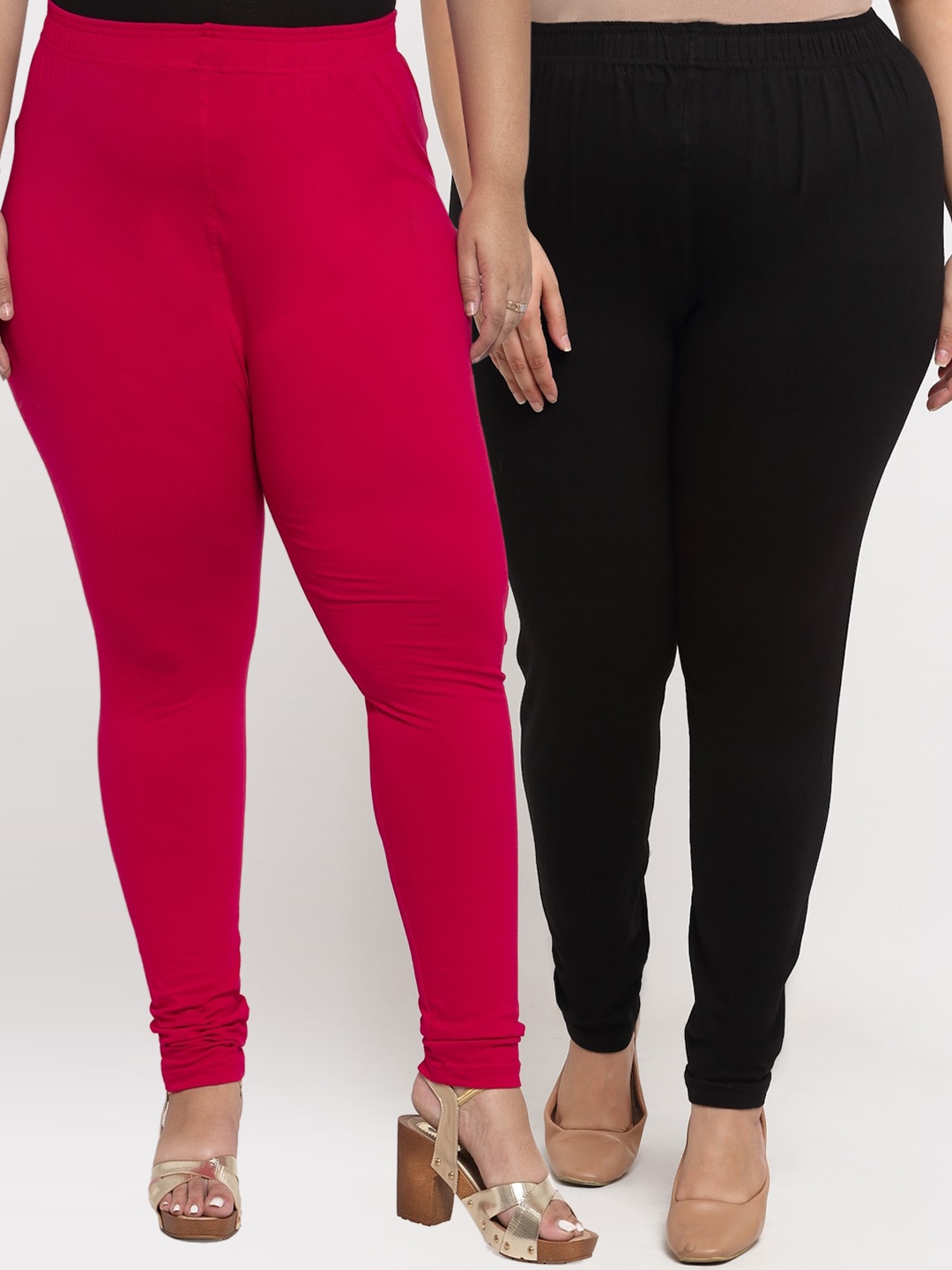 

TAG 7 PLUS Women Pack Of 2 Solid Plus Size Ankle-Length Leggings, Black