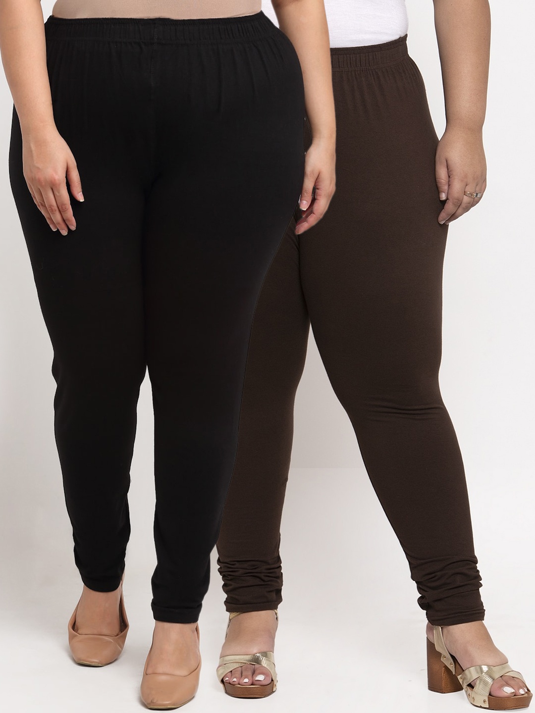 

TAG 7 PLUS Women Pack Of 2 Solid Plus Size Ankle-Length Leggings, Black