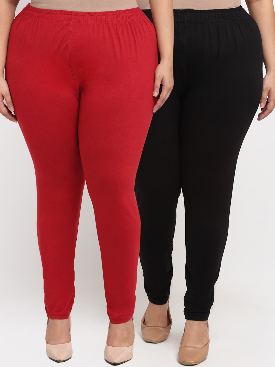 

TAG 7 PLUS Women Pack Of 2 Solid Plus Size Ankle-Length Leggings, Black
