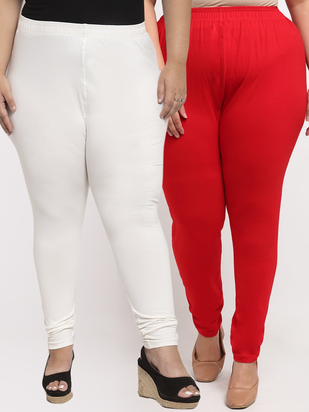 

TAG 7 PLUS Women Pack Of 2 Solid Plus Size Leggings, Red