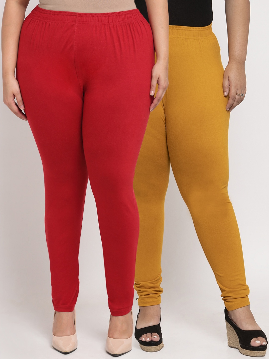 

TAG 7 PLUS Women Pack Of 2 Solid Plus Size Ankle-Length Leggings, Maroon