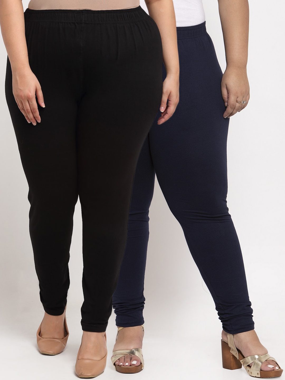 

TAG 7 PLUS Women Pack Of 2 Solid Plus Size Ankle-Length Leggings, Black
