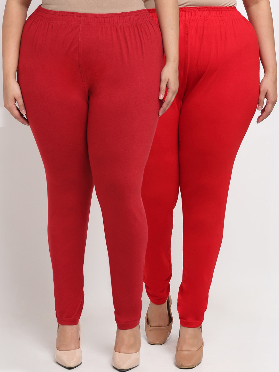 

TAG 7 PLUS Women Pack Of 2 Solid Plus Size Ankle-Length Leggings, Maroon