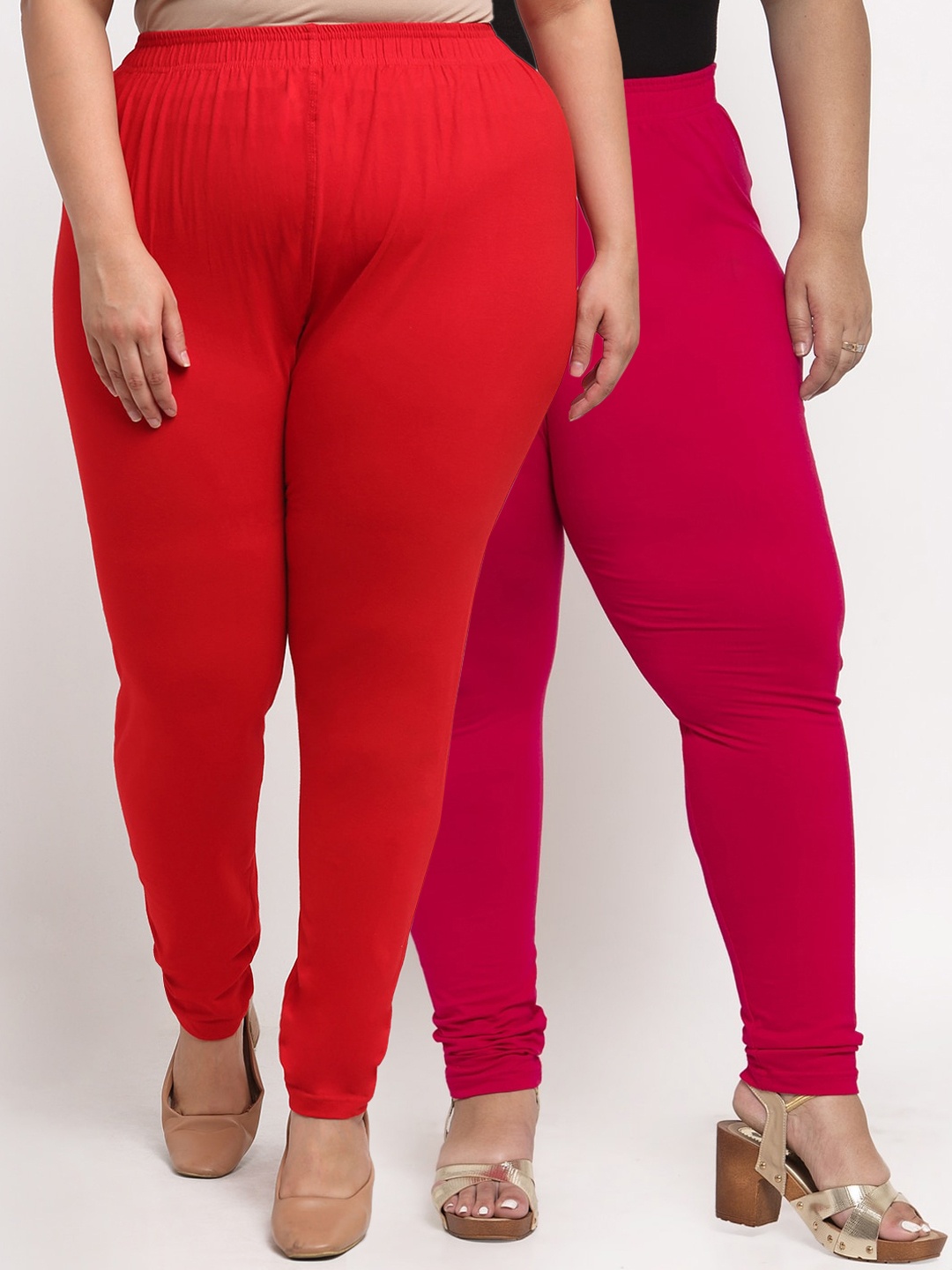 

TAG 7 PLUS Women Pack Of 2 Solid Plus Size Leggings, Red