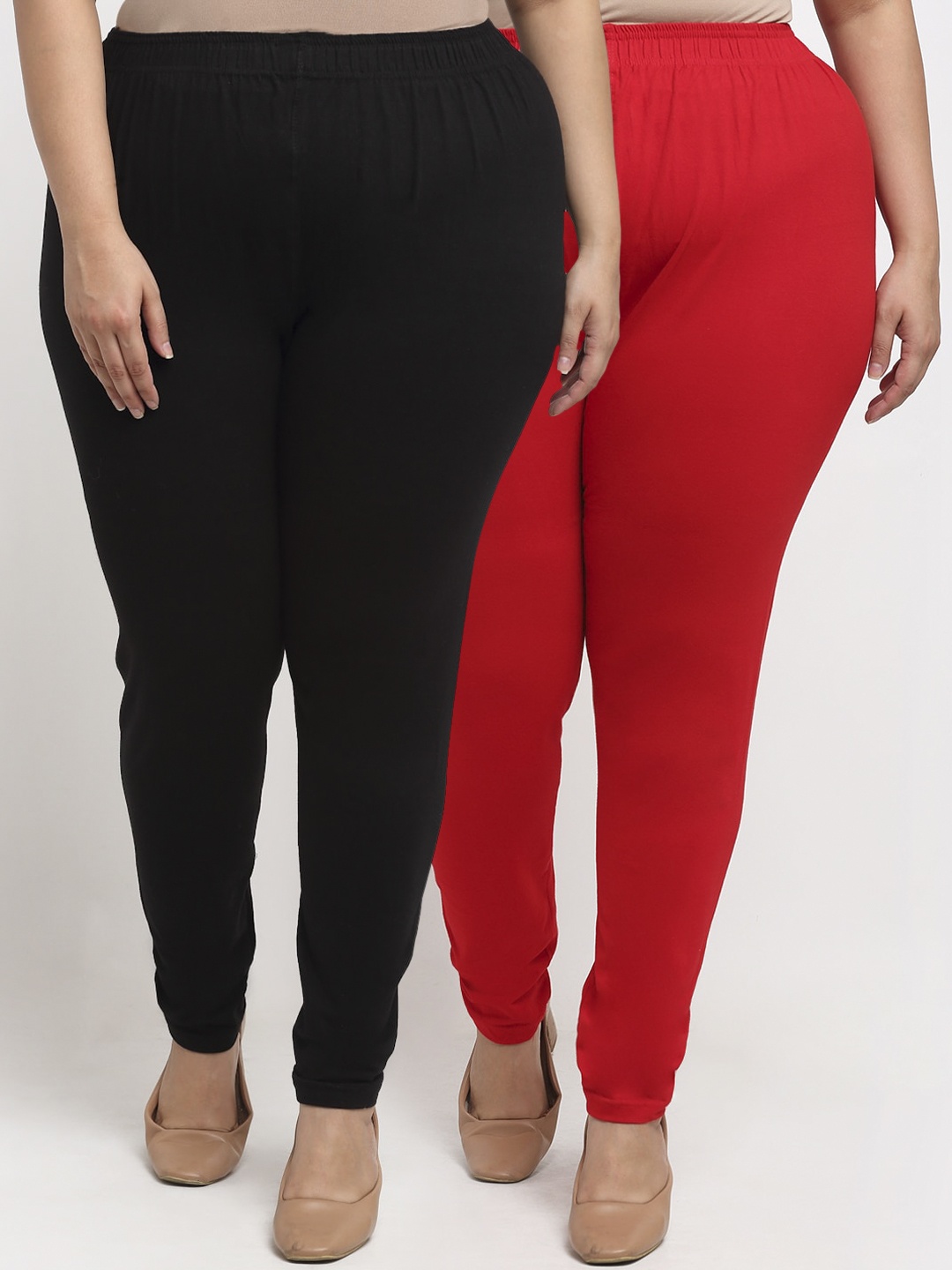 

TAG 7 PLUS Women Pack Of 2 Solid Plus Size Leggings, Black