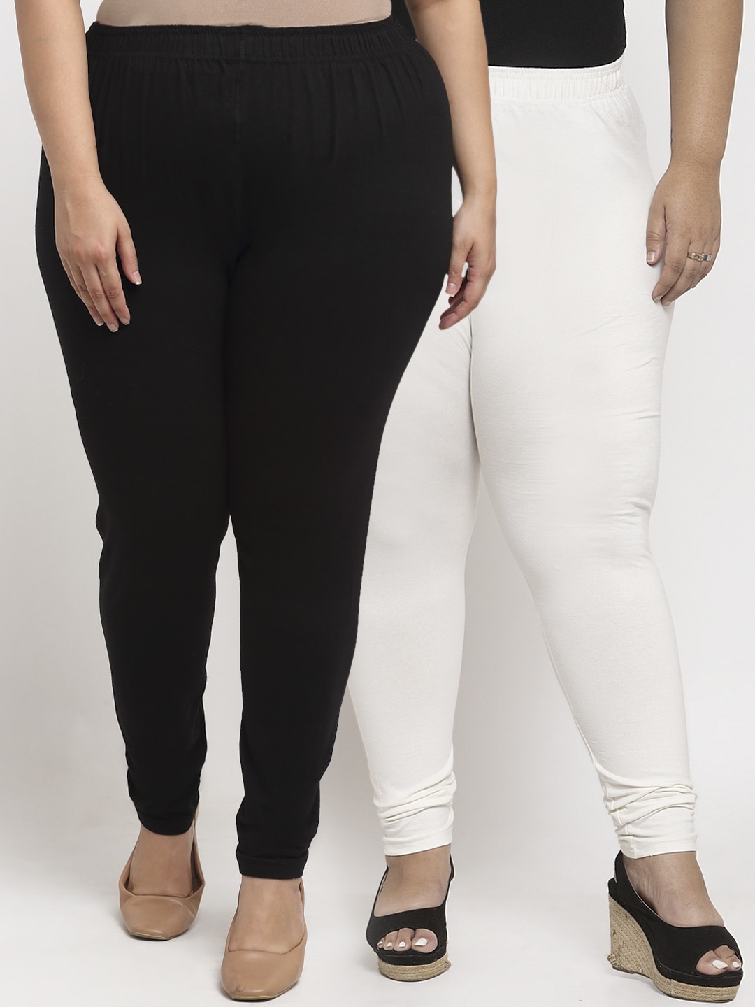

TAG 7 PLUS Women Pack Of 2 Solid Plus Size Leggings, Black