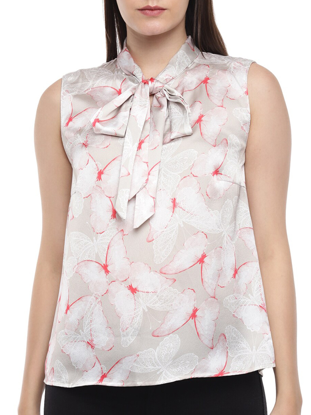 

Rinascimento Women Pink Floral Tie-Up Neck Top