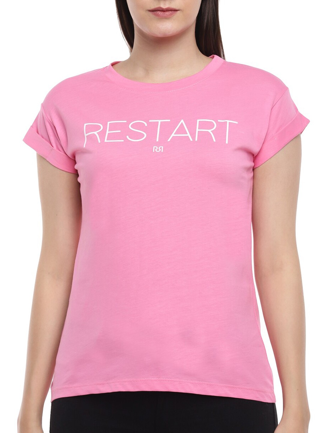 

Rinascimento Women Pink & White Typography Printed T-shirt