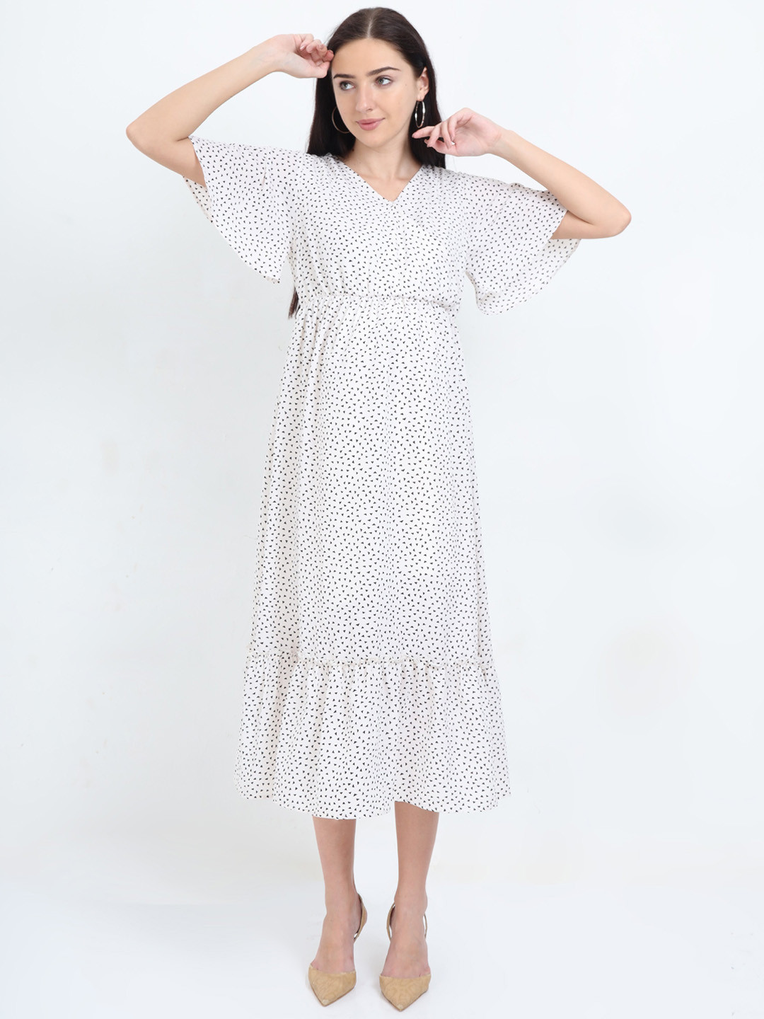 

The Mom Store White Georgette Maternity & Nursing Midi Dress
