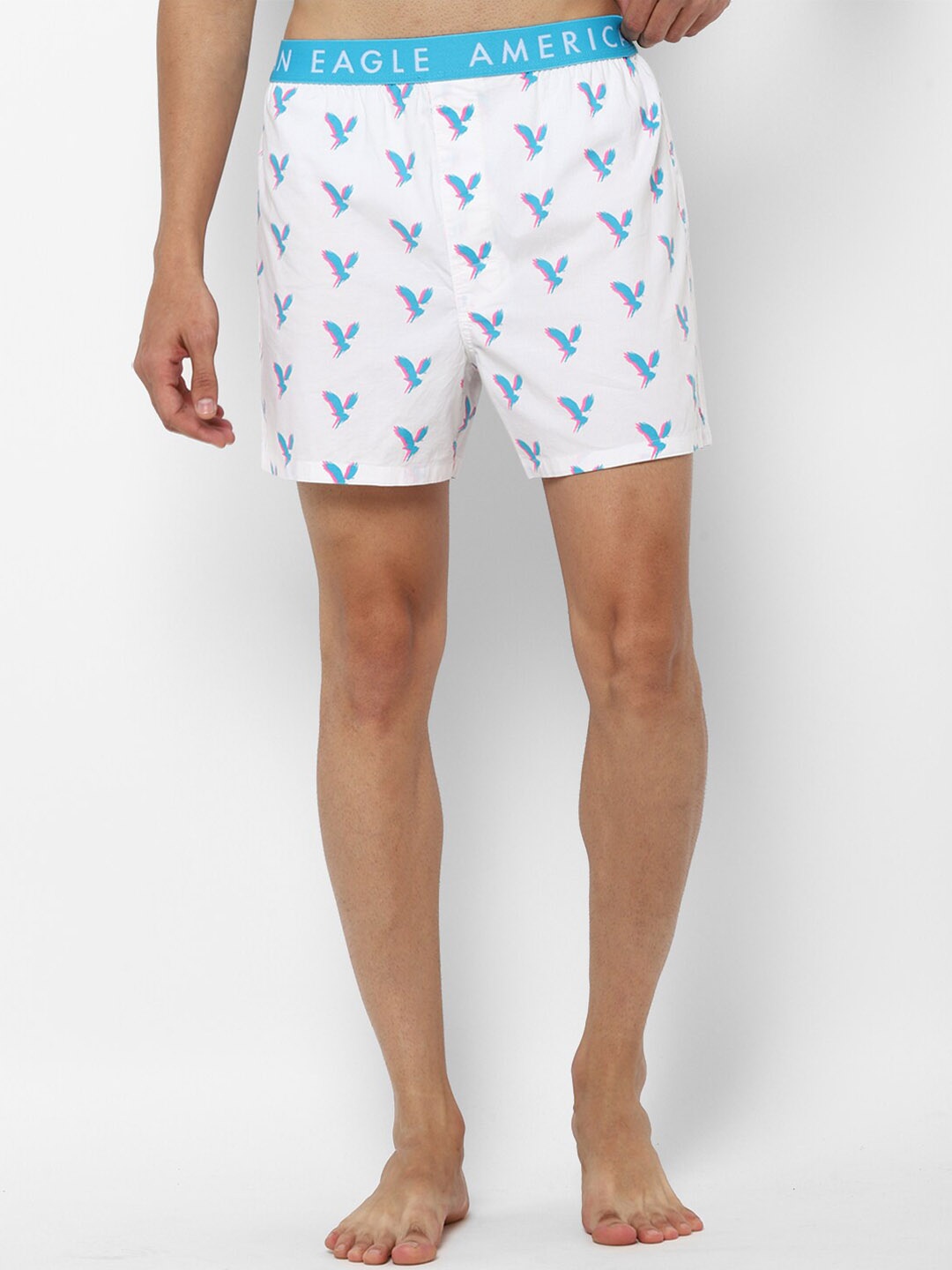 

AMERICAN EAGLE OUTFITTERS Men White & Blue Brand Logo Printed Boxers WEC0231452615