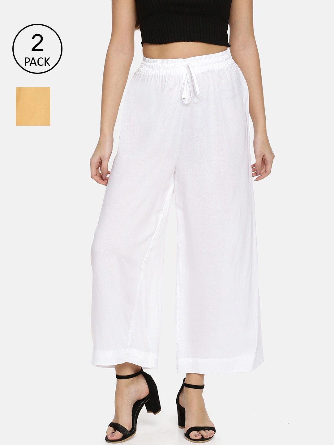 

TWIN BIRDS Pack-2 Women White & Yellow Palazzos