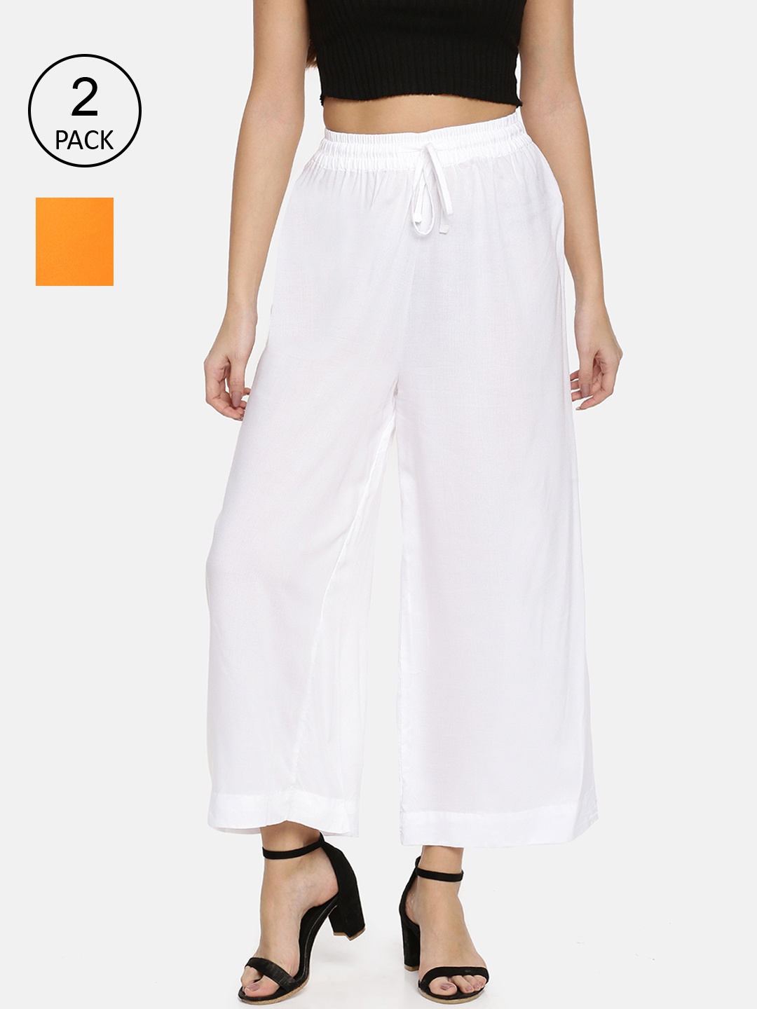 

TWIN BIRDS Pack-2 Women White & Orange Palazzos